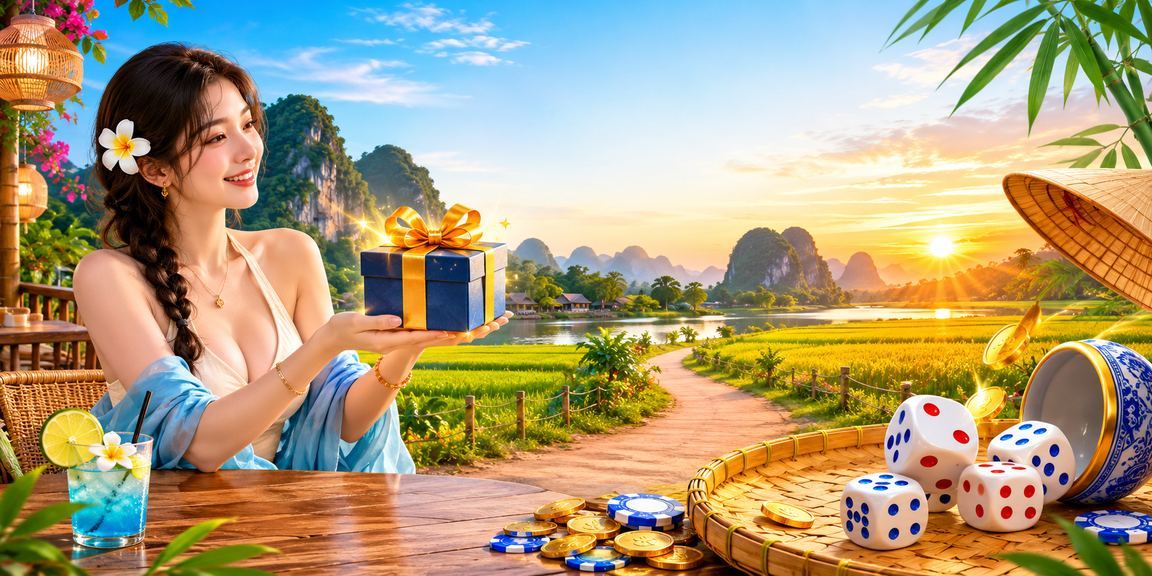 Khung cảnh Ninh Bình với xúc xắc tài xỉu mô tả cách đọc danh mục casino
